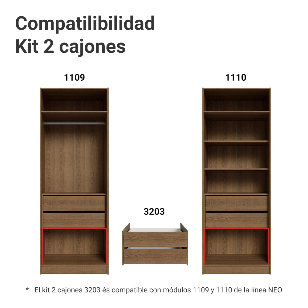 Kit 2 Cajones para Placard Modular Marrón Neo Madesa