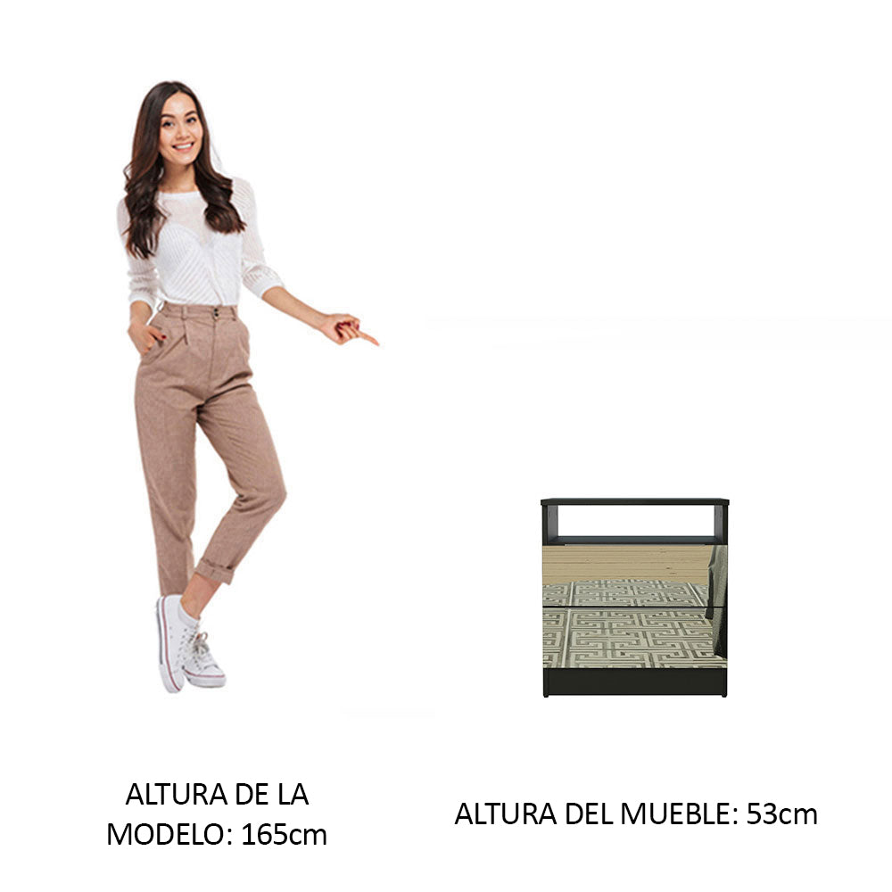 Mesa de Luz Madesa 3227 2 Cajones con Espejo Negro