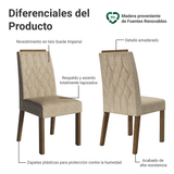 Combo 4 Sillas de Comedor Tapizadas 4254 con Detalle en madera Marrón/Imperial Madesa