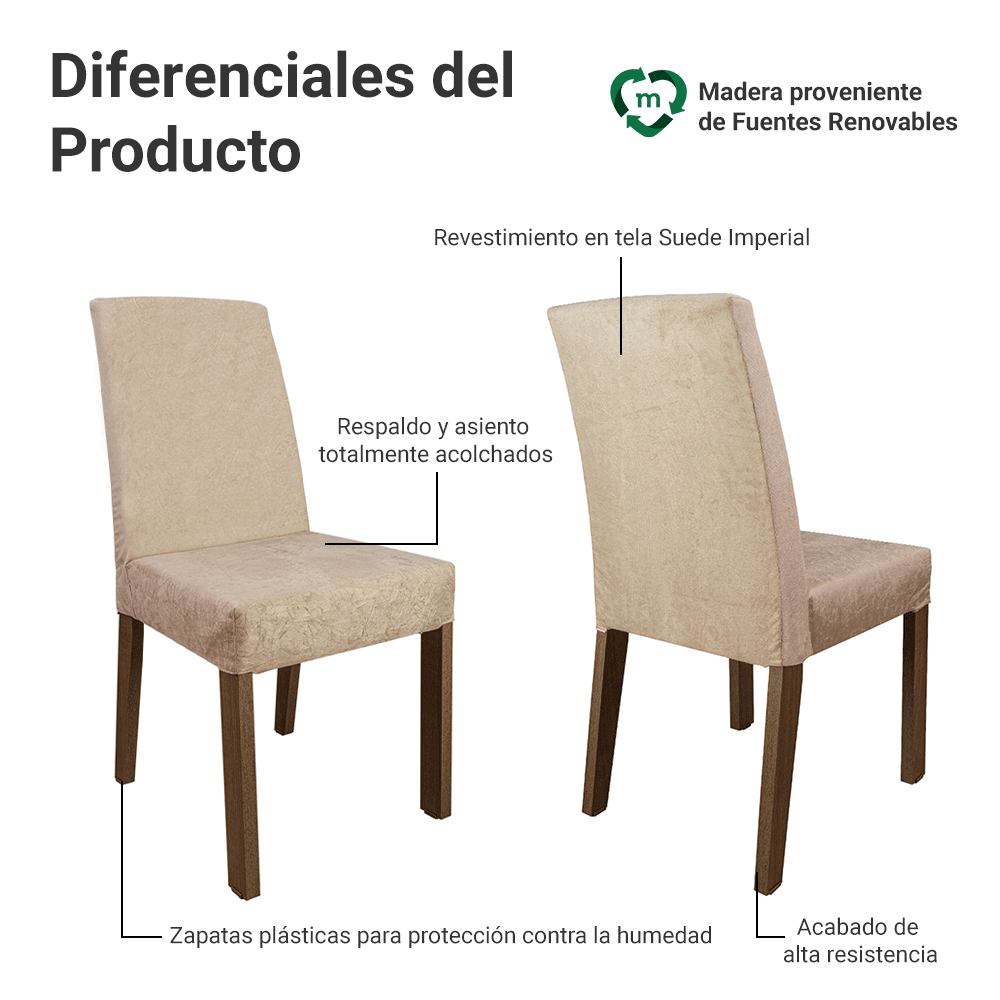Kit 4 Sillas para Comedor 4255 Marrón/Gamuza Imperial Madesa