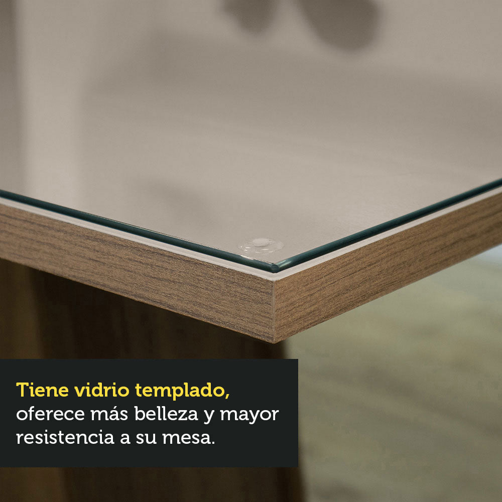 Mesa de Comedor Rectangular Tapa de Vidrio Sobrepuesto 160 cm Marrón/Crema Madesa 01