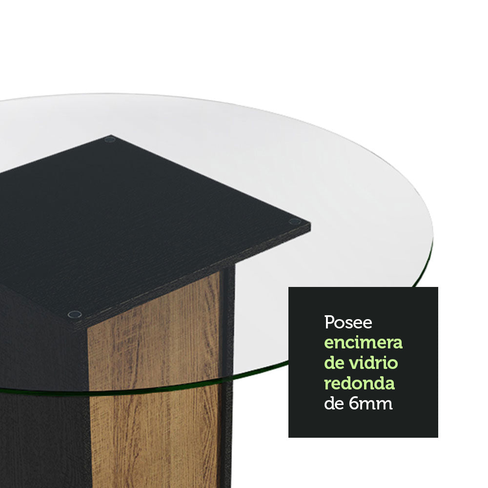 Mesa De Comedor Redonda Madesa 5324 con Tapa de Vidrio Negro/Marrón