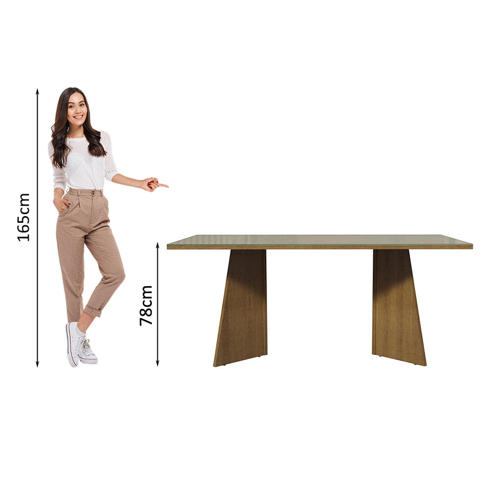 Mesa de Comedor Rectangular Tapa de Vidrio Sobrepuesto 180 cm Marrón/Crema Madesa