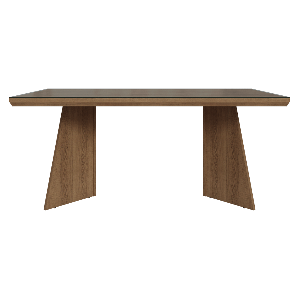 Mesa de Comedor Rectangular Tapa con Borde Biselado y Vidrio Sobrepuesto Marrón 5389 Madesa