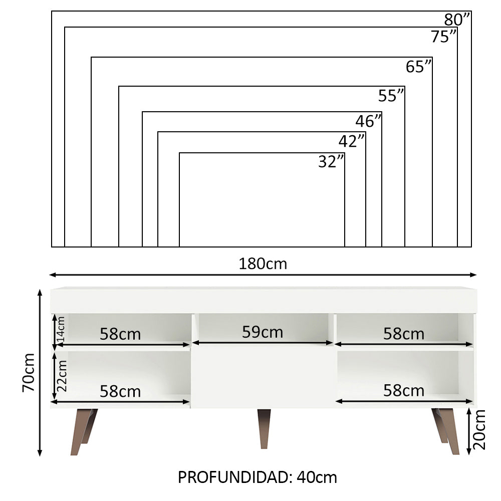 Rack para TV de hasta 75 pulgadas Lille Madesa 180 cm 1 Puerta Blanco