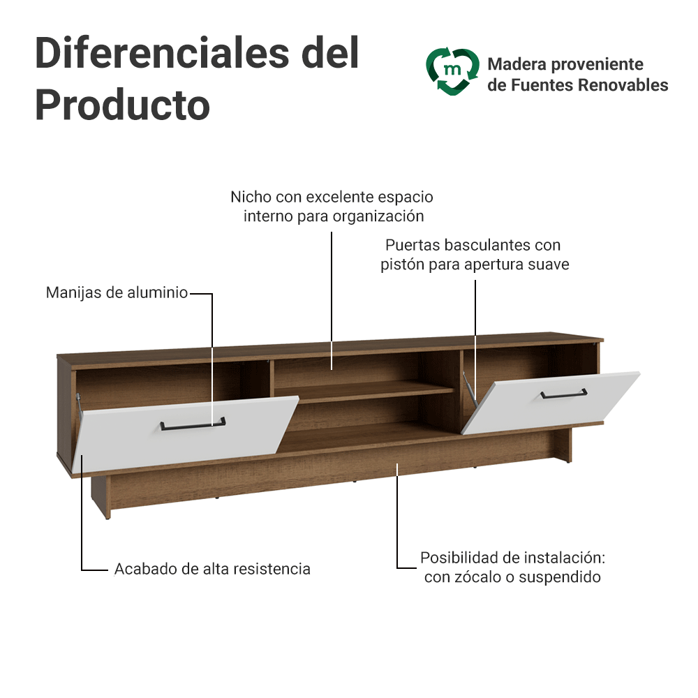 Rack para TV hasta 80 Pulgadas 218 cm 2 Puertas Marrón/Blanco Agata Madesa