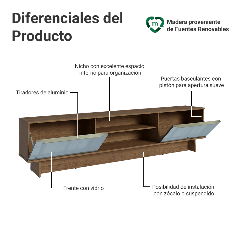 Rack para TV hasta 80 Pulgadas 218 cm 2 Puertas Marrón/Gris Lux Madesa