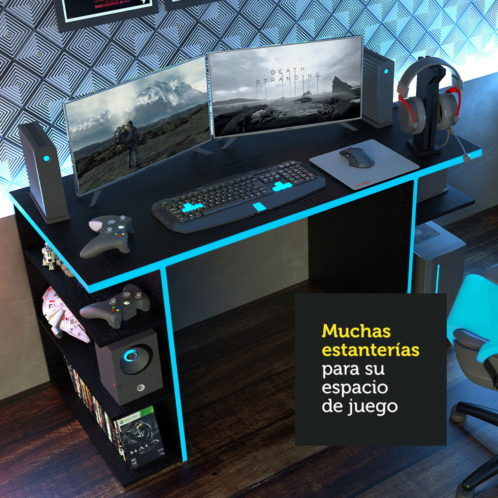 Escritorio Gamer 136 cm Negro/Azul Madesa