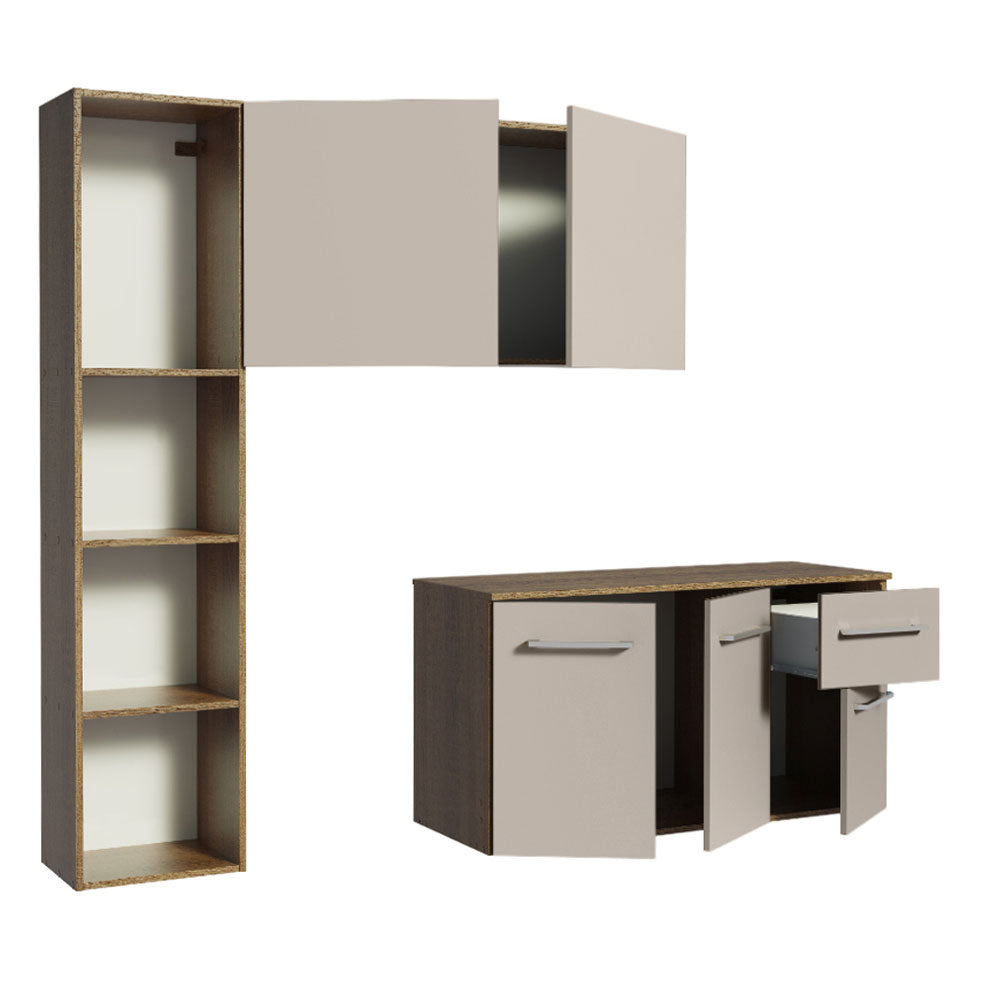 Cocina Compacta 120 cm 4 Puertas y 2 Cajónes Marrón/Crema Easy Madesa