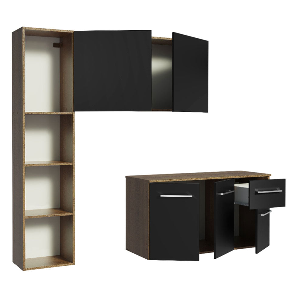 Cocina Compacta 120 cm 4 Puertas y 2 Cajónes Marrón/Negro Easy Madesa