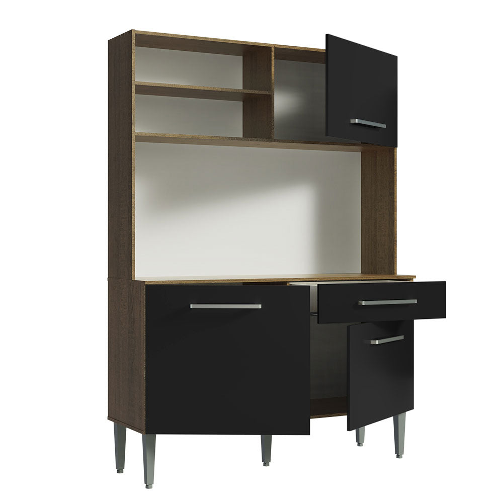 Cocina Compacta 120 cm 2 Puertas y 2 Cajónes Marrón/Negro Life Madesa