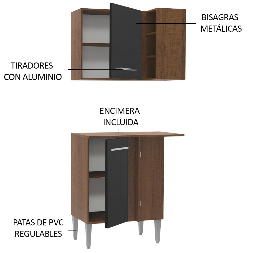 Bajo Mesada 80 cm Sin cajones 2 Puertas Marrón/Negro