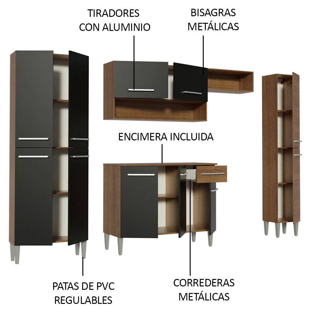 Combo completo de Cocina 261cm Emilly Hit Marrón/Negro