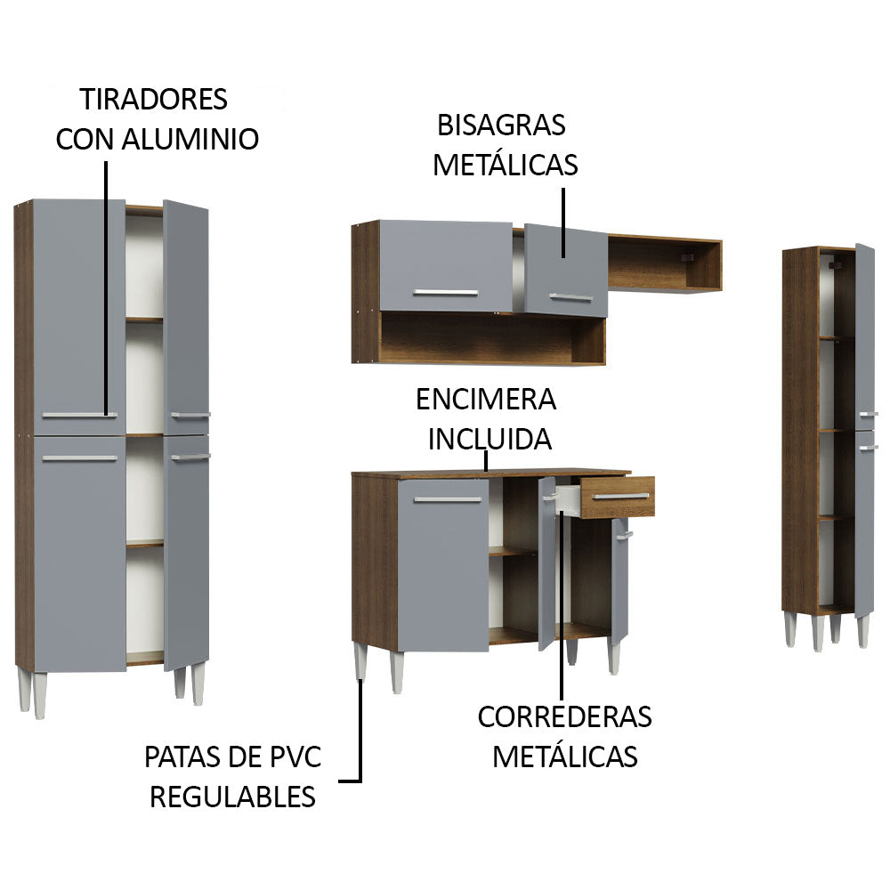 Combo Completo de Cocina 261cm Marrón/Gris Emilly Hit Madesa