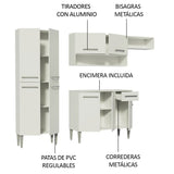 Combo completo de Cocina 229 cm 1 Cajón 9 Puertas Emilly Blanco