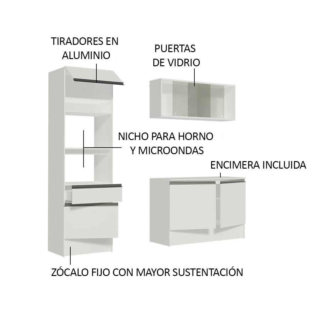 Cocina Compacta 180 cm 5 Puertas y 2 Cajónes Blanco Topazio Madesa