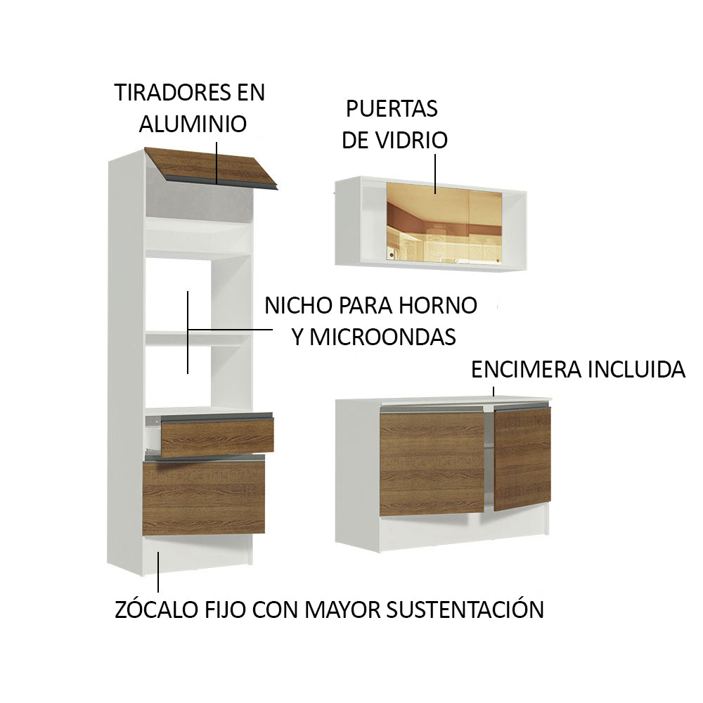 Cocina Compacta 180 cm 5 Puertas y 2 Cajónes Blanco/Marrón Diamante Madesa