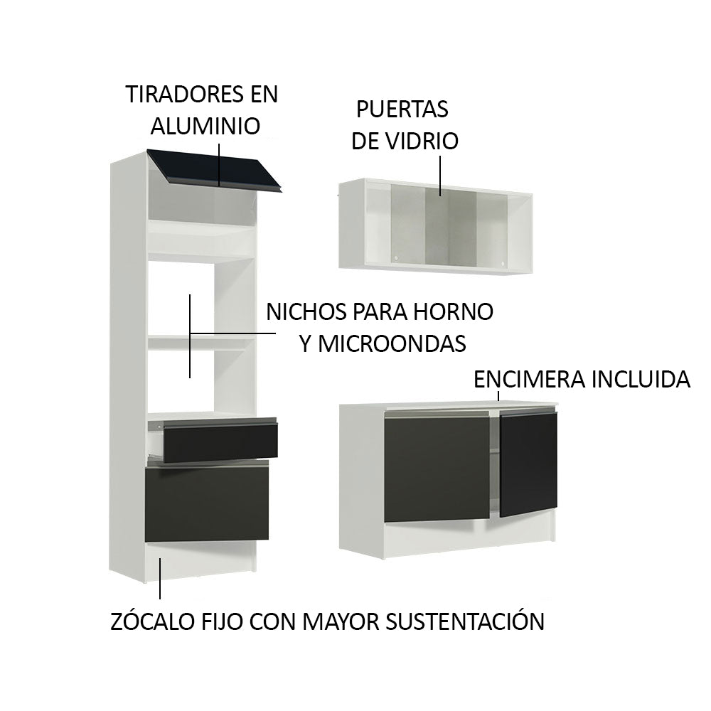 Cocina Compacta 180 cm Blanco/Negro Topazio Madesa 86