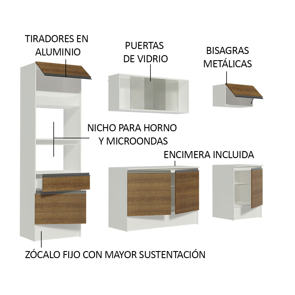 Combo completo de Cocina 240 cm Blanco/Marrón Topazio Madesa