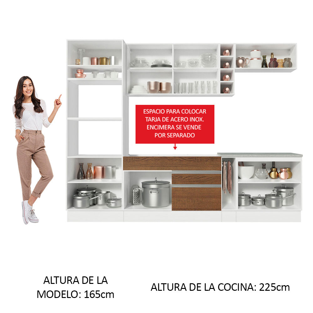 Combo Completo de Cocina Vicenza 290 cm Glamy Blanco/Marrón