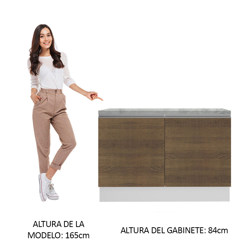 Bajo Mesada Cocina 120 x 60 cm 2 Puertas (Con Mesada) Blanco/Marrón Glamy Madesa
