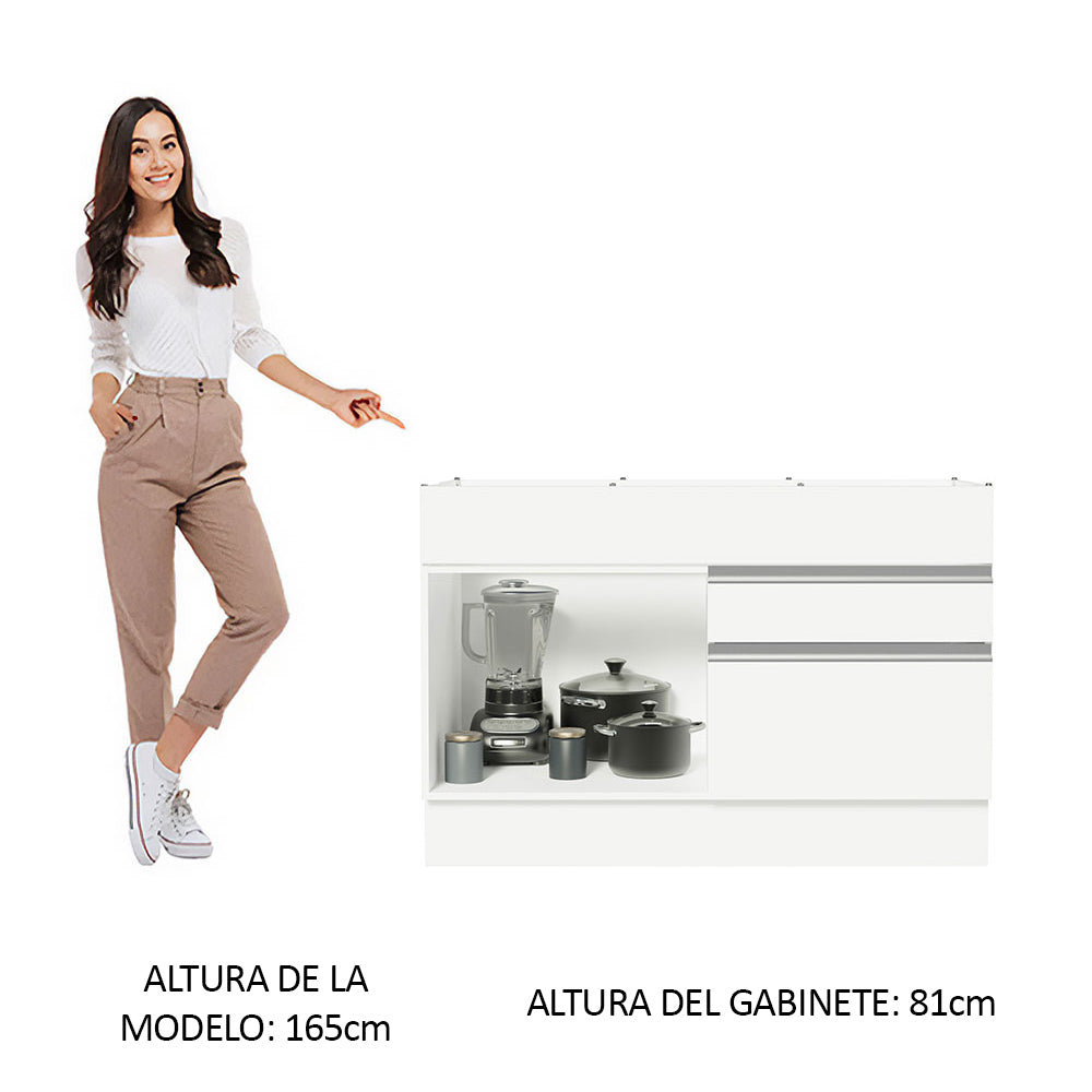 Bajo Mesada Cocina 120 x 60 cm 1 Puerta 2 Cajones Blanco (Sin Mesada) Glamy Madesa