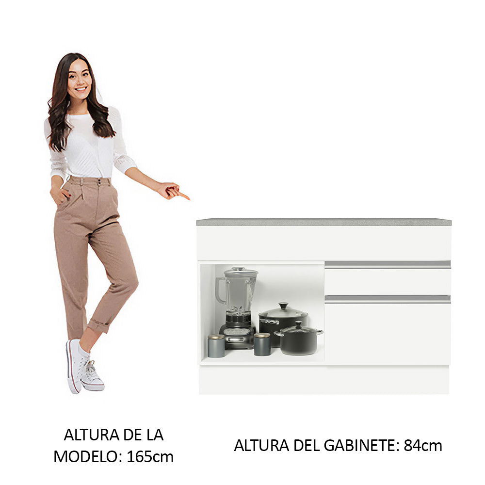 Bajo Mesada Cocina 120 x 60 cm 1 Puerta 2 Cajones Blanco (Con Mesada) Glamy Madesa
