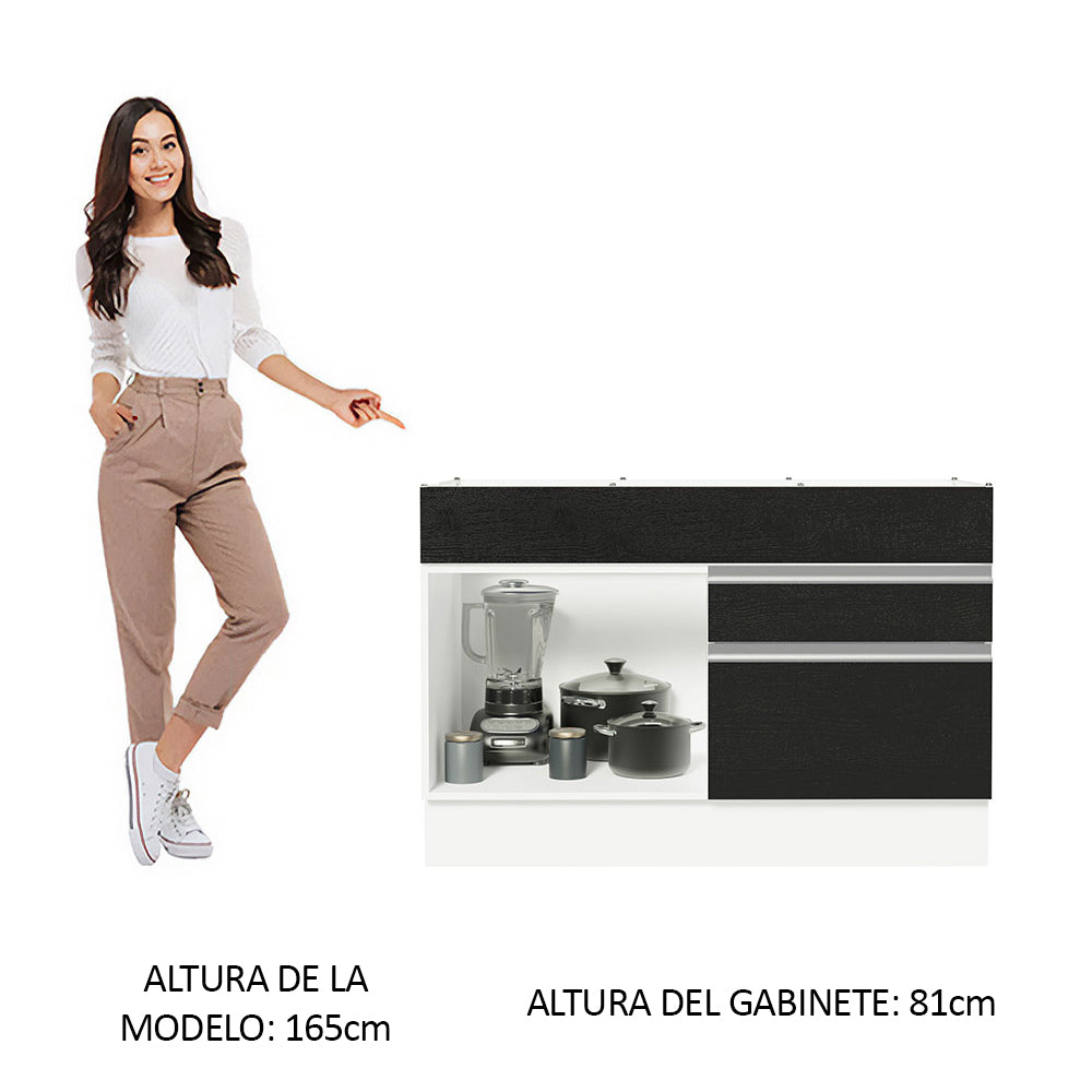Bajo Mesada Cocina 120 x 60 cm 1 Puerta 2 Cajones Blanco/Negro (Sin Mesada) Glamy Madesa