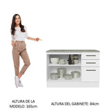 Bajo Mesada Cocina 120 cm x 60 cm, 3 Cajones 2 Puertas Agata Blanco