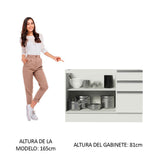 Bajo Mesada Cocina 120 cm x 60 cm, 3 Cajones 2 Puertas Glamy Blanco