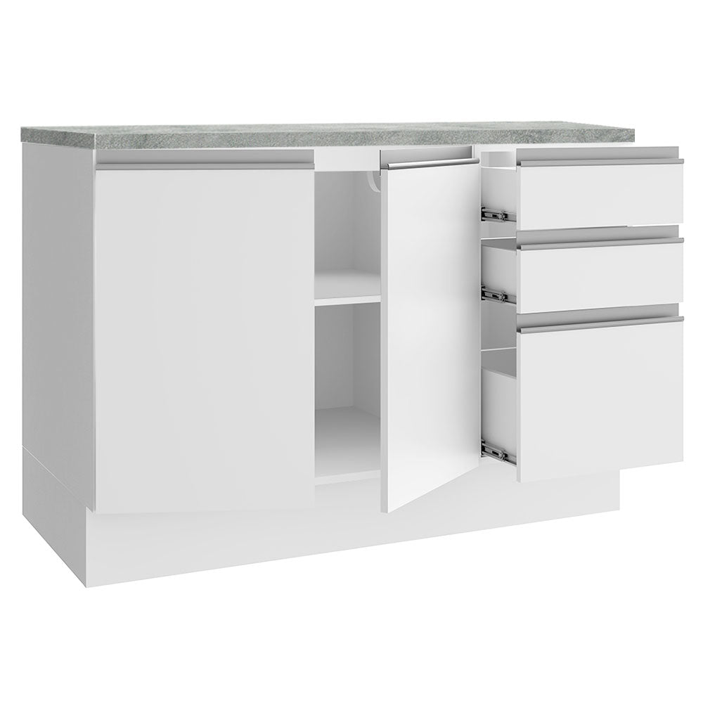 Bajo Mesada Cocina 120 x 60 cm 2 Puertas e 3 Cajones (Con Mesada) Blanco Glamy Madesa