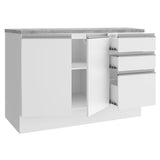Bajo Mesada Cocina 120 x 60 cm 2 Puertas e 3 Cajones (Con Mesada) Blanco Glamy Madesa