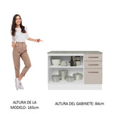Bajo Mesada Cocina 120 cm x 60 cm, 3 Cajones 2 Puertas Agata Blanco/Crema