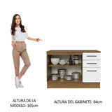 Bajo Mesada Cocina 120 cm x 60 cm, 3 Cajones 2 Puertas Agata Marrón/Blanco