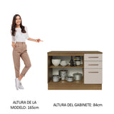 Bajo Mesada Cocina 120 cm x 60 cm, 3 Cajones 2 Puertas Agata Marrón/Crema