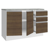 Bajo Mesada Cocina 120 x 60 cm 2 Puertas e 3 Cajones (Con Mesada) Blanco/Marrón Glamy Madesa