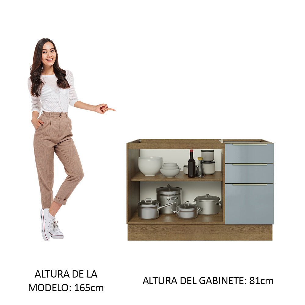 Bajo Mesada Cocina 120 cm x 60 cm, 3 Cajones 2 Puertas Lux Marrón/Gris