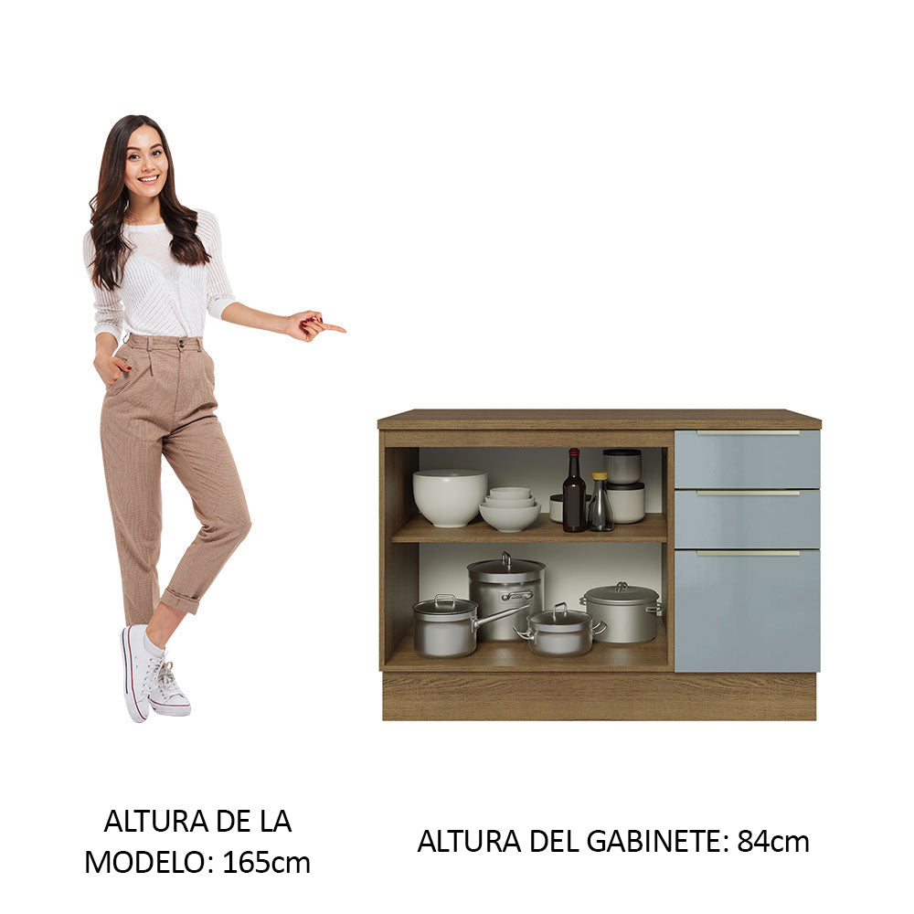 Bajo Mesada 120 cm x 60 cm, 3 Cajones 2 Puertas Lux Marrón/Gris