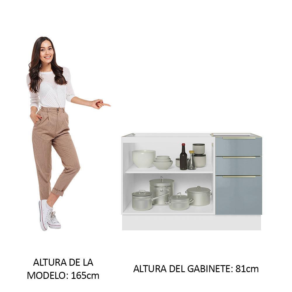 Bajo Mesada Cocina 120 cm x 60 cm, 3 Cajones 2 Puertas Lux Blanco/Gris