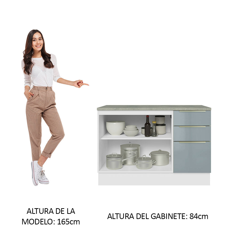 Bajo Mesada Cocina 120 cm x 60 cm, 3 Cajones 2 Puertas Lux Blanco/Gris