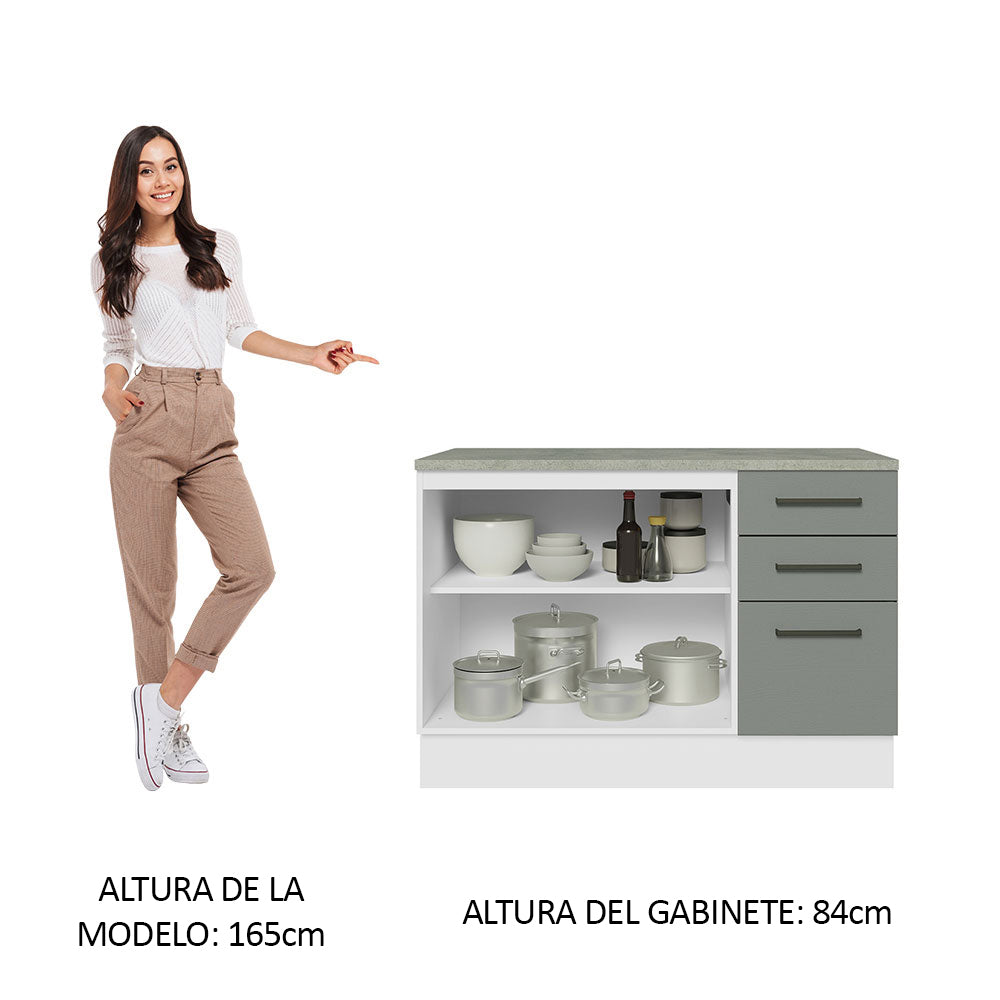 Bajo Mesada Cocina 120 cm x 60 cm, 3 Cajones 2 Puertas Agata Blanco/Gris