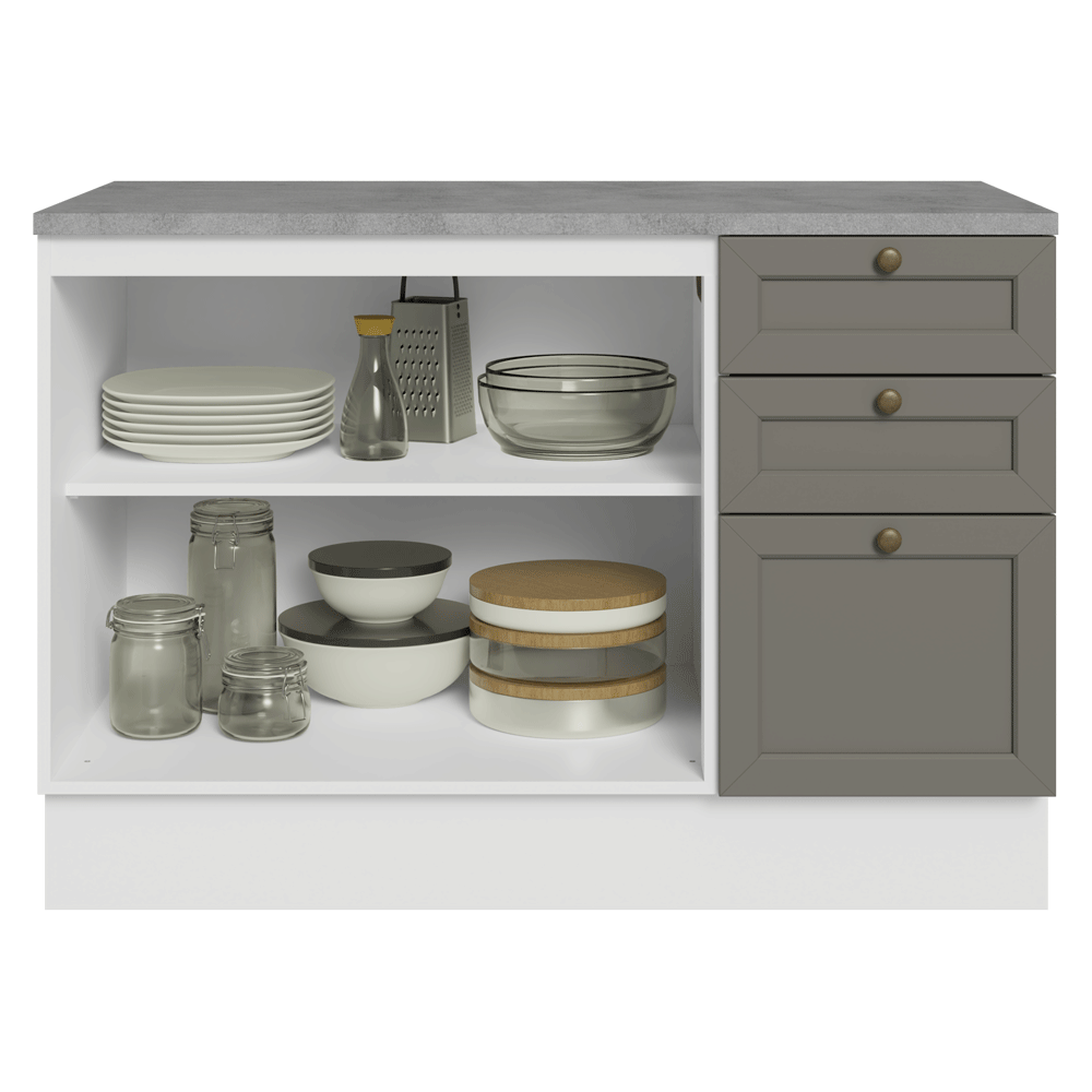Bajo Mesada de Cocina 120 x 60 cm 2 Puertas 3 Cajones (con Mesada) Blanco/Gris Vik Madesa