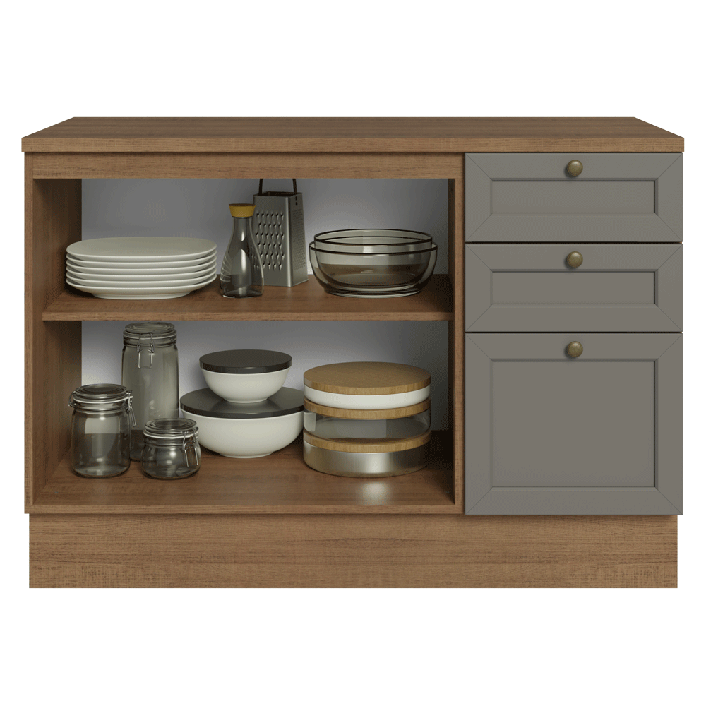 Bajo Mesada de Cocina 120 x 60 cm 2 Puertas 3 Cajones (con Mesada) Marrón/Gris Vik Madesa