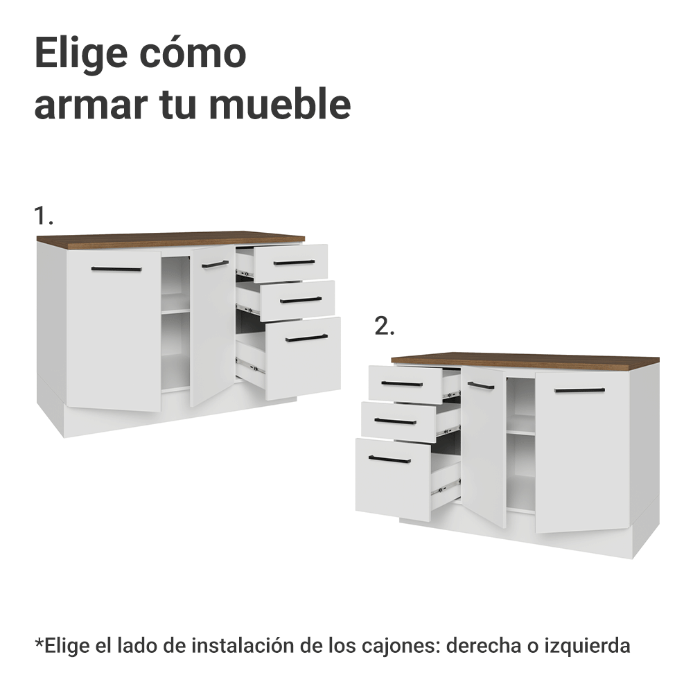 Bajo Mesada 120 x 60 cm 2 Puertas 3 Cajones Blanco/Marrón Agata Madesa