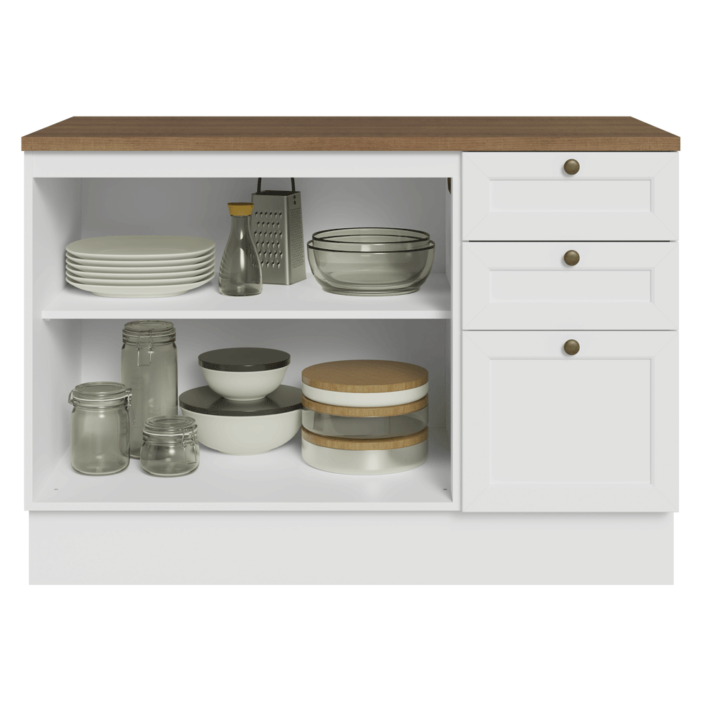 Bajo Mesada de Cocina 120 x 60 cm 2 Puertas 3 Cajones (con Mesada) Blanco/Marrón Vik Madesa