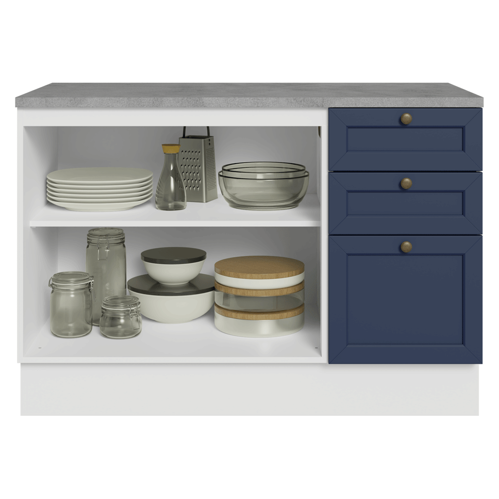 Bajo Mesada de Cocina 120 x 60 cm 2 Puertas 3 Cajones (con Mesada) Blanco/Azul Vik Madesa