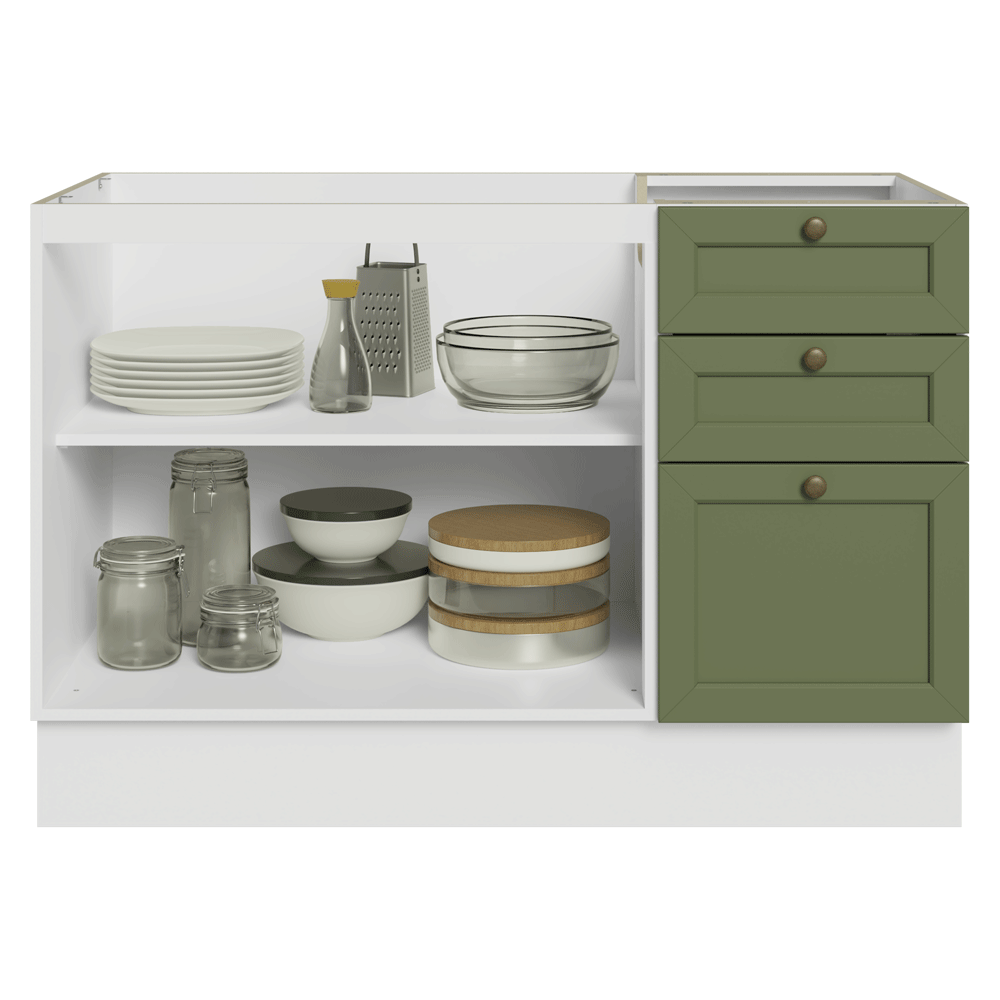 Bajo Mesada de Bacha 120 x 60 cm 2 Puertas 3 Cajones (Sin Mesada) Blanco/Verde Vik Madesa