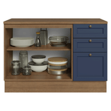 Bajo Mesada de Cocina 120 x 60 cm 2 Puertas 3 Cajones (con Mesada) Marrón/Azul Vik Madesa