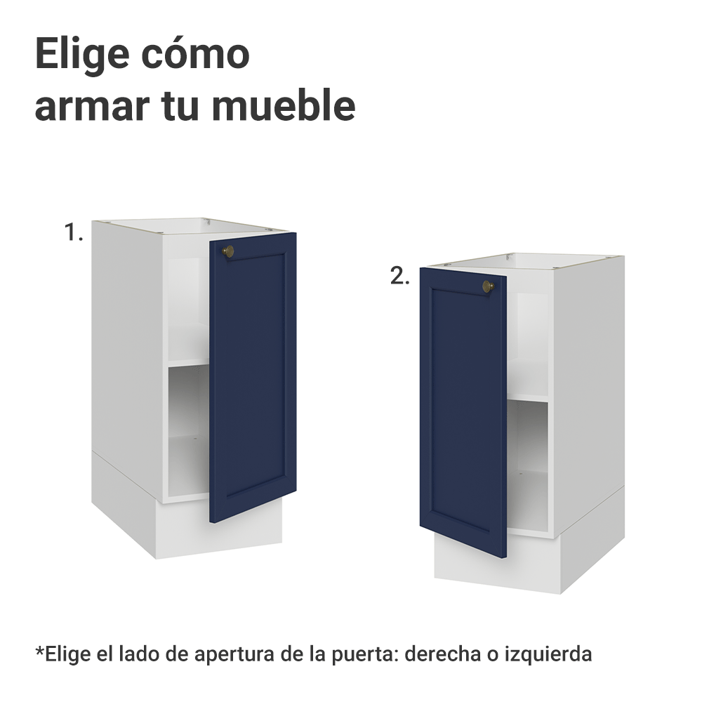 Bajo Mesada de Cocina 35 x 60 cm 1 Puerta (Sin Mesada) Blanco/Azul Vik Madesa