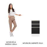 Bajo Mesada Cocina 40 x 60 cm 3 Cajones (Sin Mesada) Blanco/Negro Glamy Madesa